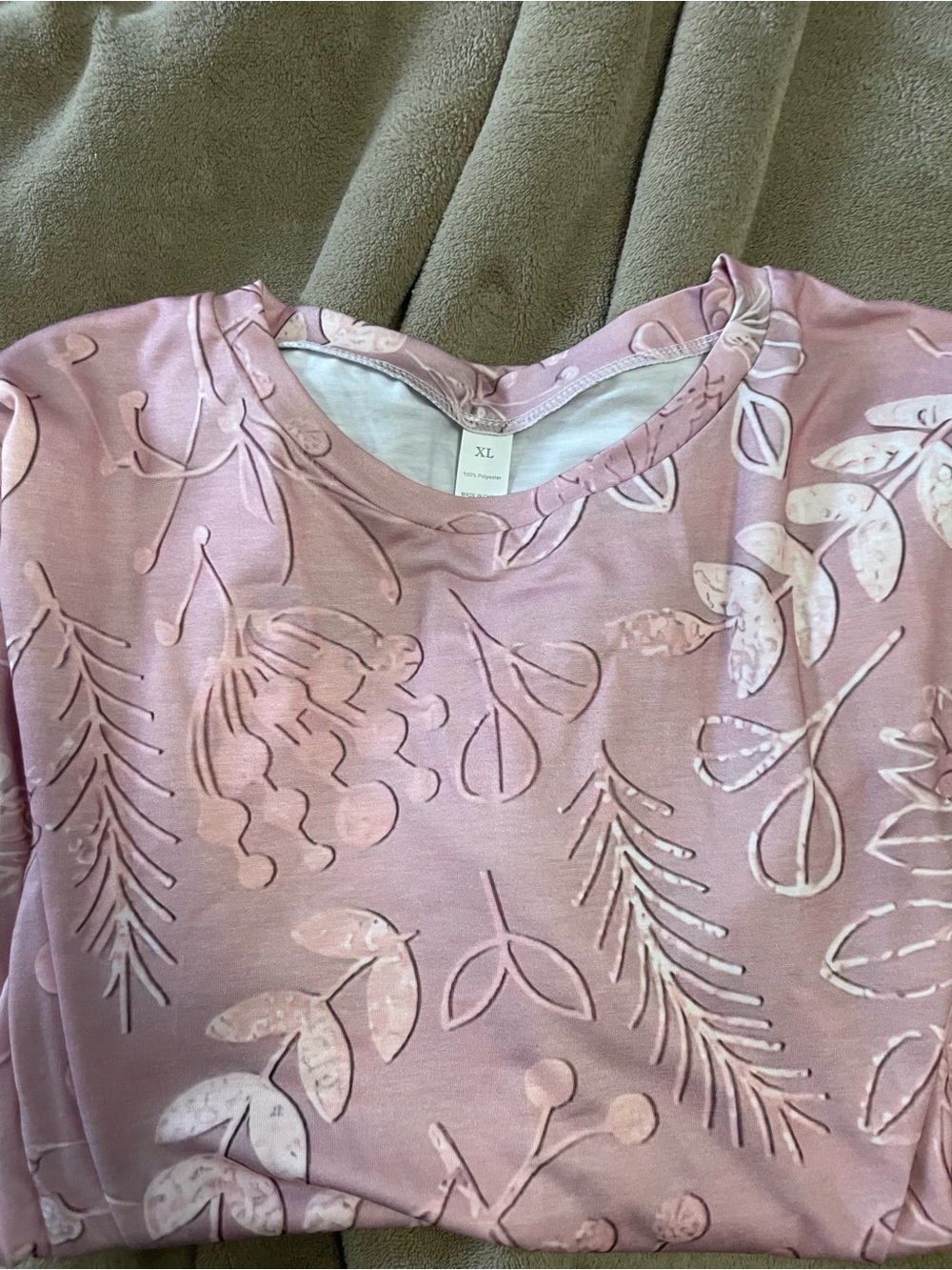 XL Pink Floral-Leaf Print Tee